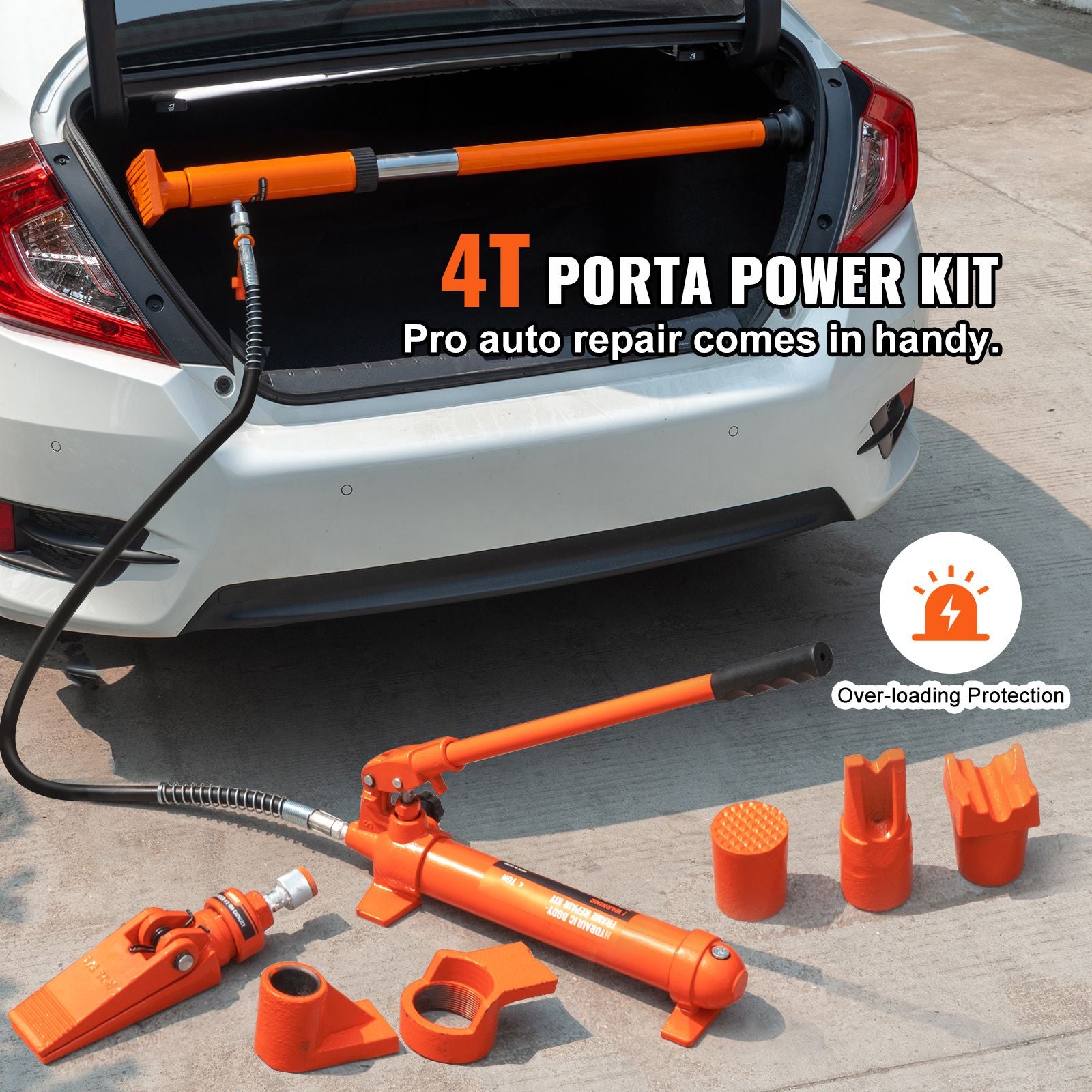 4 Ton Porta Power Kit, Portable Hydraulic Jack with 3.9 ft/1.2 m Oil Hose, Auto Body Frame Repair Kit with Storage Case for Car Repair, Truck, Farm (8800 LBS)