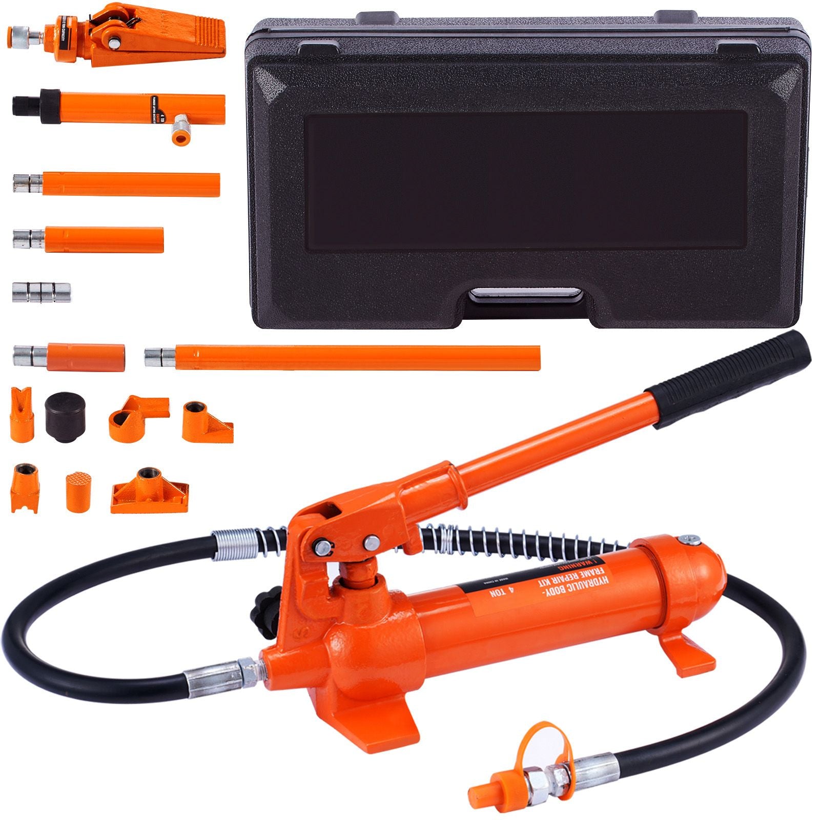 4 Ton Porta Power Kit, Portable Hydraulic Jack with 3.9 ft/1.2 m Oil Hose, Auto Body Frame Repair Kit with Storage Case for Car Repair, Truck, Farm (8800 LBS)