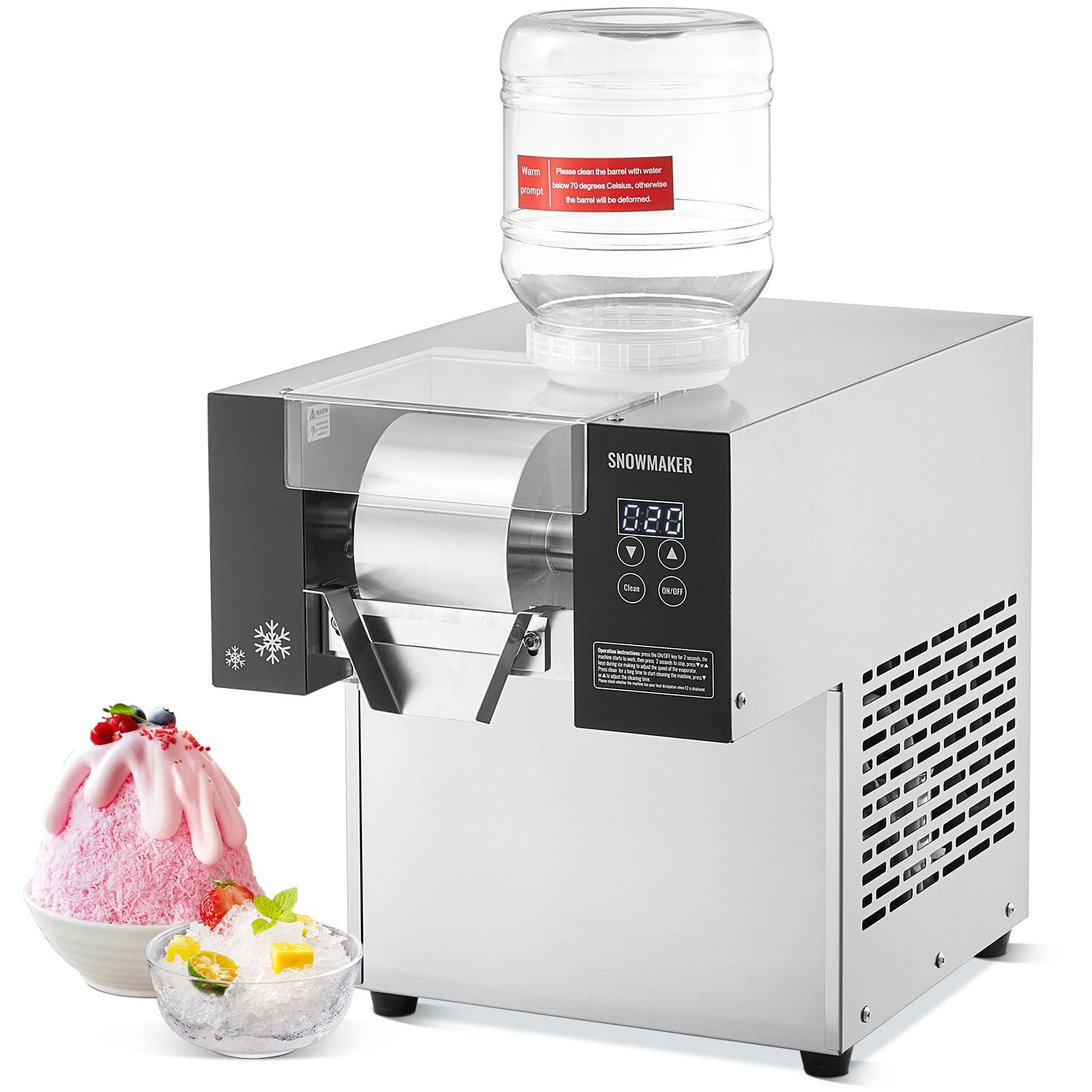 Commercial Snowflake Ice Machine, 375LBS/24H Snowflake Ice Maker, Stainless Steel Ice Shaver Machine, Electric Snow Cone Maker, Air Cooling System for Rapid Heat Dissipation, for Bakery, Cafe