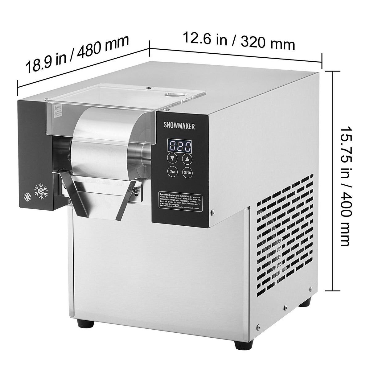 Commercial Snowflake Ice Machine, 375LBS/24H Snowflake Ice Maker, Stainless Steel Ice Shaver Machine, Electric Snow Cone Maker, Air Cooling System for Rapid Heat Dissipation, for Bakery, Cafe