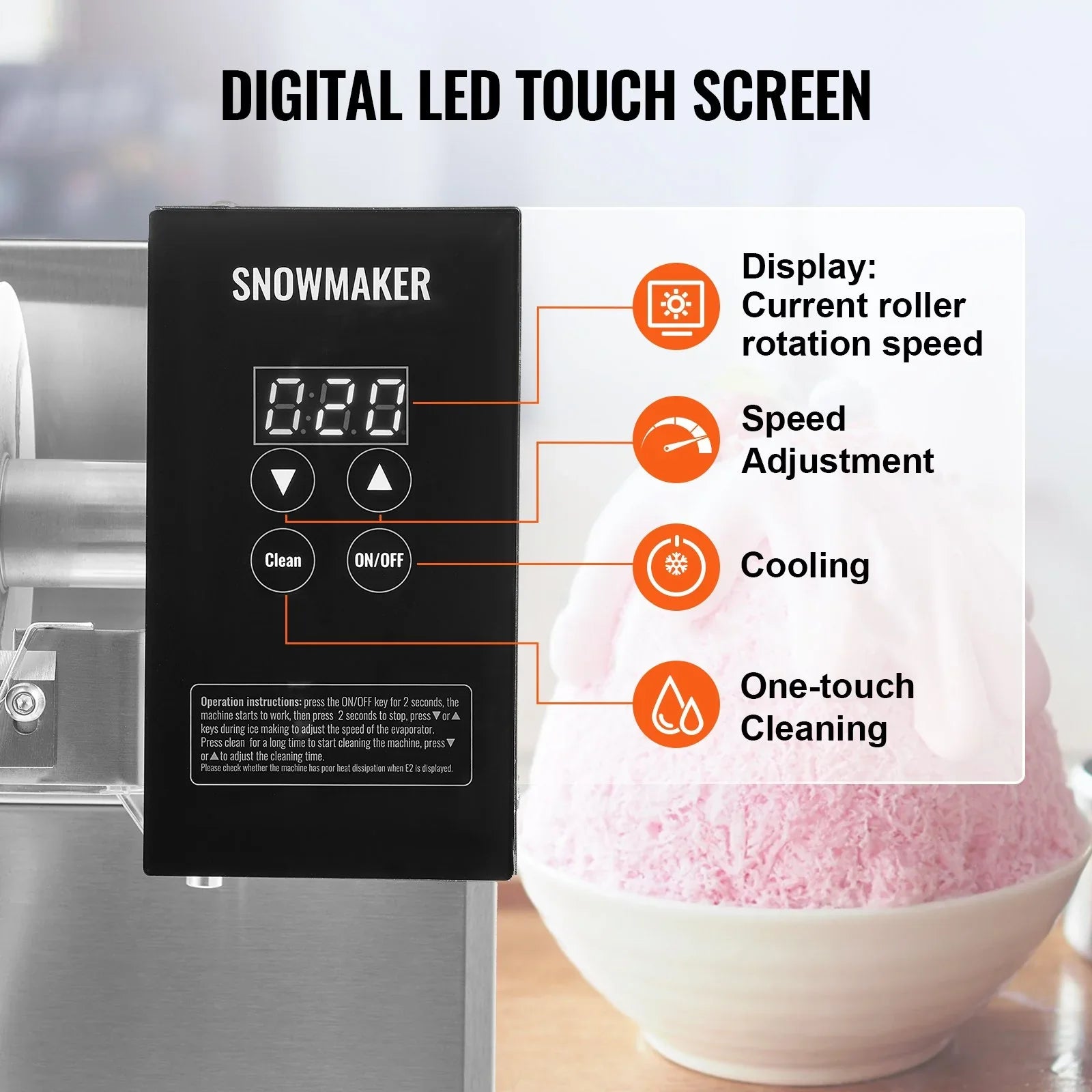 Commercial Snowflake Ice Machine, 375LBS/24H Snowflake Ice Maker, Stainless Steel Ice Shaver Machine, Electric Snow Cone Maker, Air Cooling System for Rapid Heat Dissipation, for Bakery, Cafe