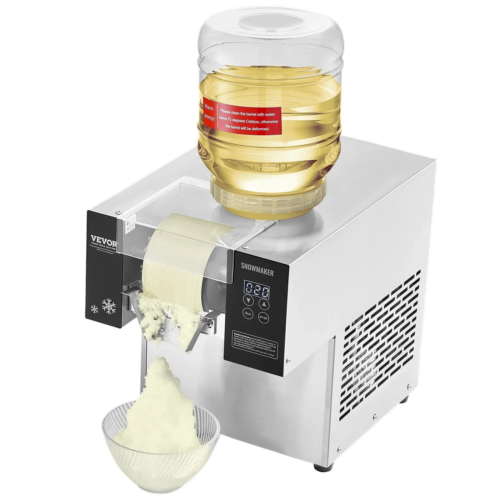 Commercial Snowflake Ice Machine, 375LBS/24H Snowflake Ice Maker, Stainless Steel Ice Shaver Machine, Electric Snow Cone Maker, Air Cooling System for Rapid Heat Dissipation, for Bakery, Cafe