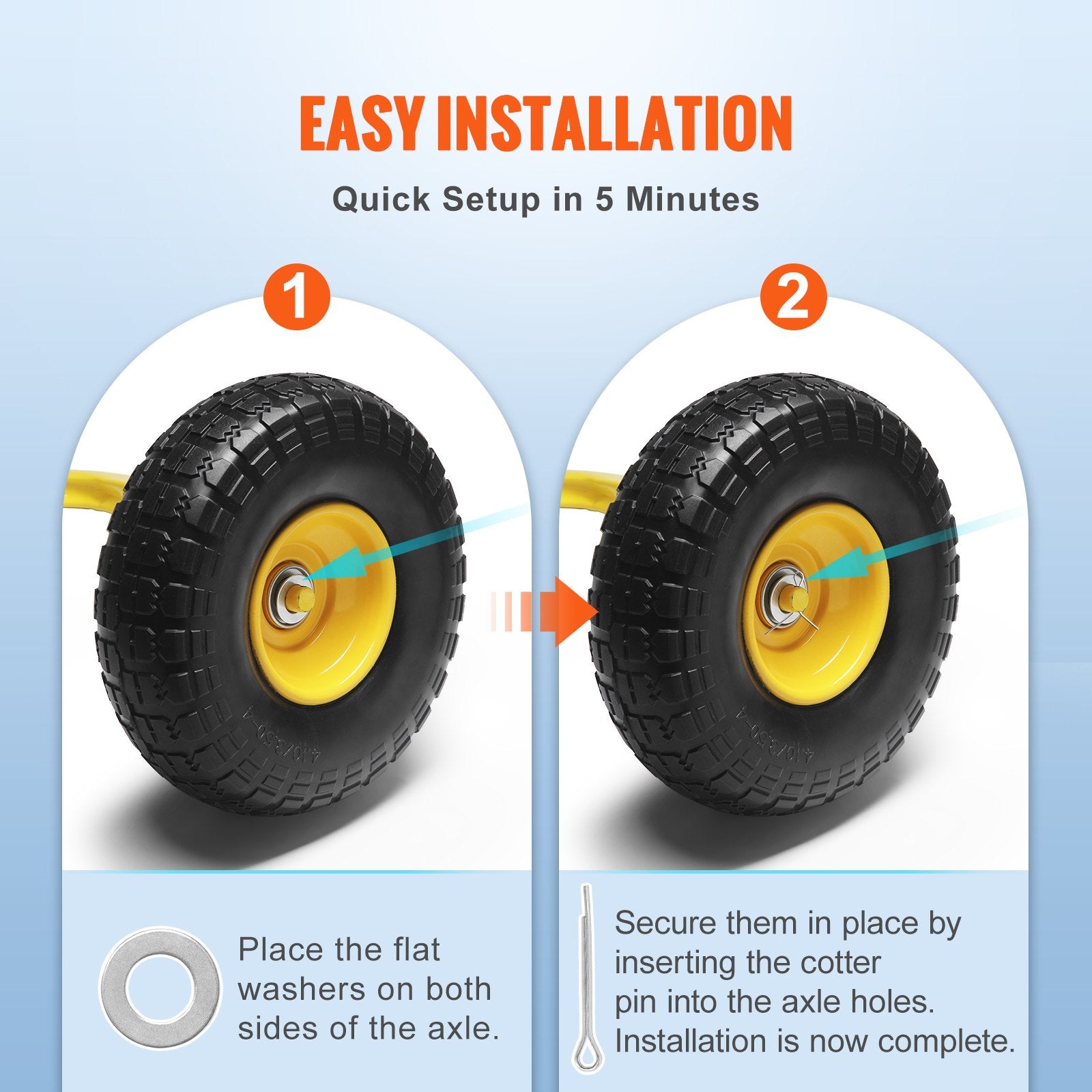 Solid PU Run-Flat Tire Wheel, 254 mm, 2-Pack, 181.4 kg Dynamic Load, 204.1 kg Static Load, Flat Free Tubeless Tires and Wheels for Hand Truck, Utility Cart, Dolly, Garden Trailer, Various Carts