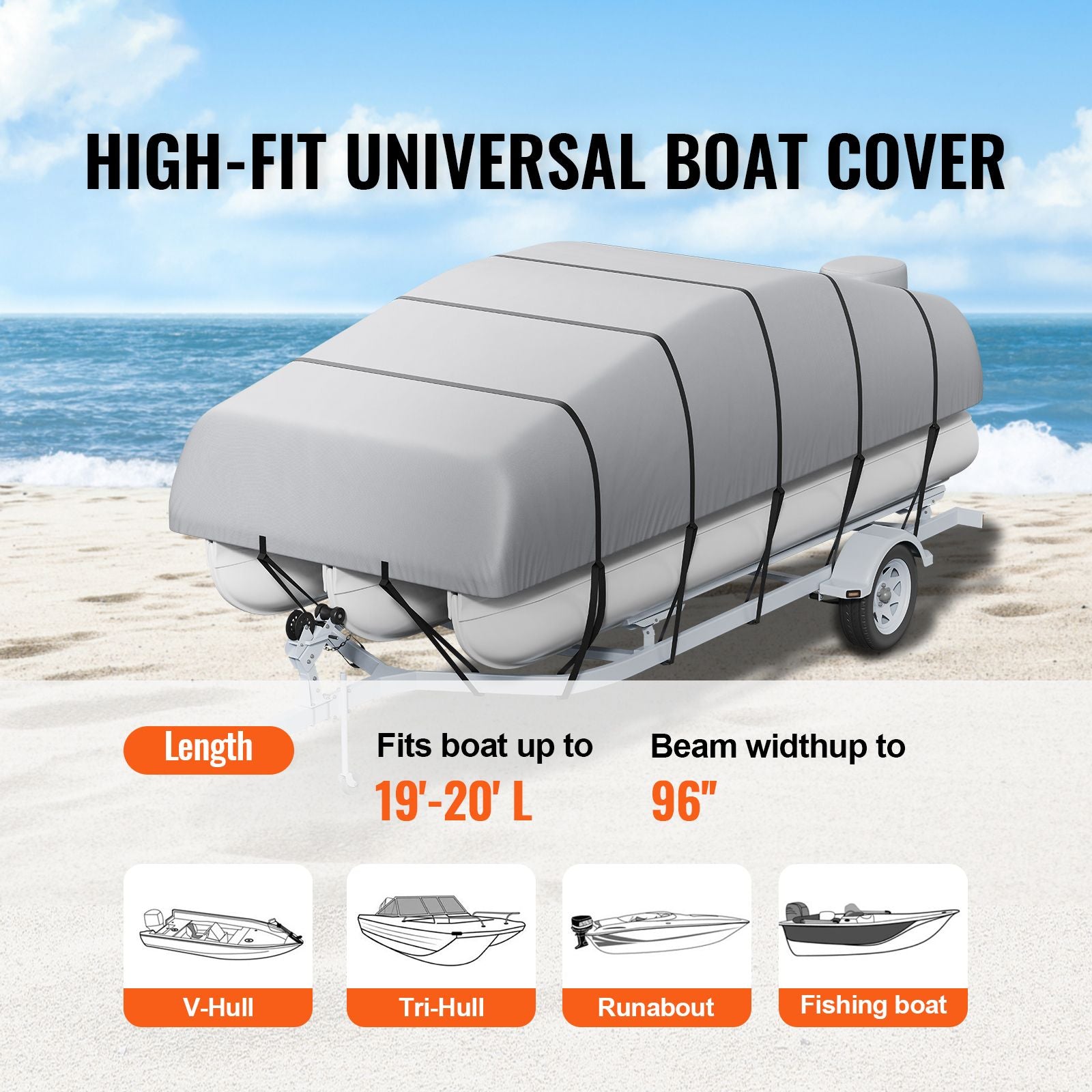 Pontoon Boat Cover 800D Waterproof Trailerable 19-20 ft with Storage Bag