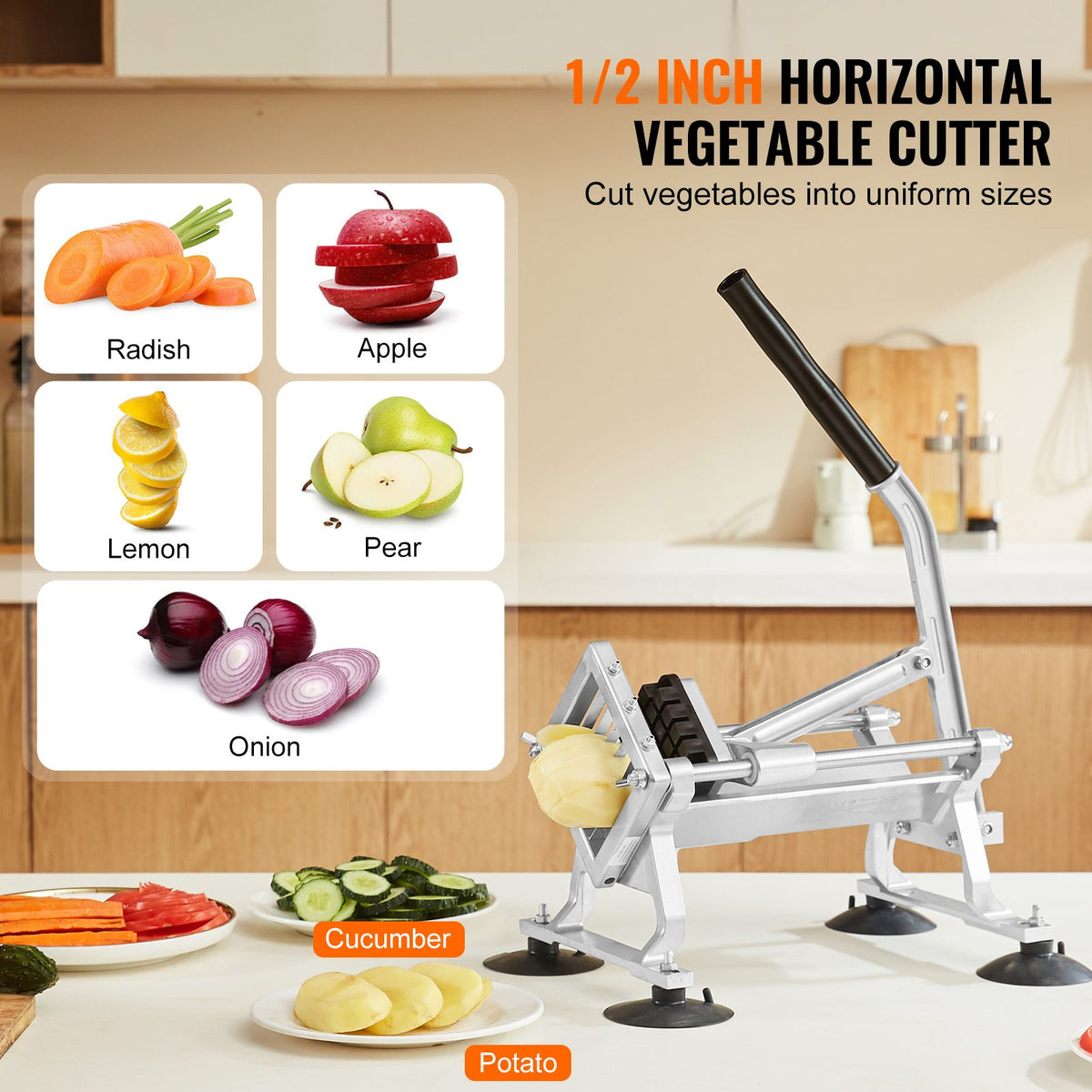 Commercial Vegetable Slicer 1/2 Inch Stainless Steel Manual Fruit Cutter