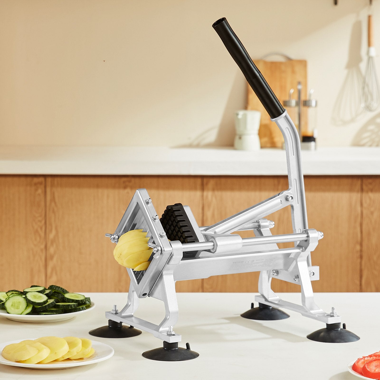 Commercial Vegetable Slicer, 3/8 inch Fruit Slicer, Stainless Steel and Aluminum Alloy Vegetable Cutter Slicer Machine, Manual Slicer with Non-slip Feet, for Radishes, Onions, Potatoes, Lemons