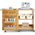 Folding Sewing Table with Lockable Wheels Shelves Trays Door Wood Color