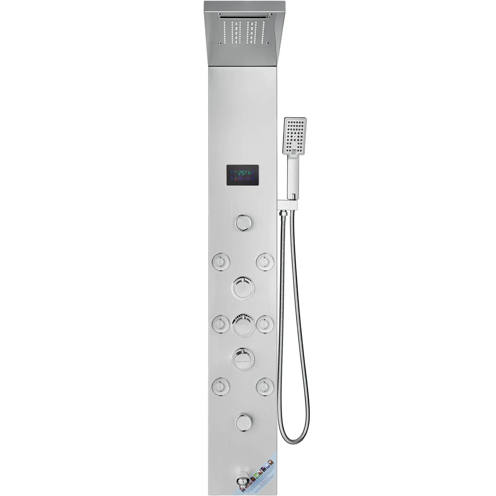 Shower Panel System, 6 Shower Modes, LED & Screen Hydroelectricity Shower Panel Tower, Rainfall, Waterfall, 8 Massage Jets, Tub Spout, Handheld Shower, Stainless Steel Wall-Mounted Shower Set