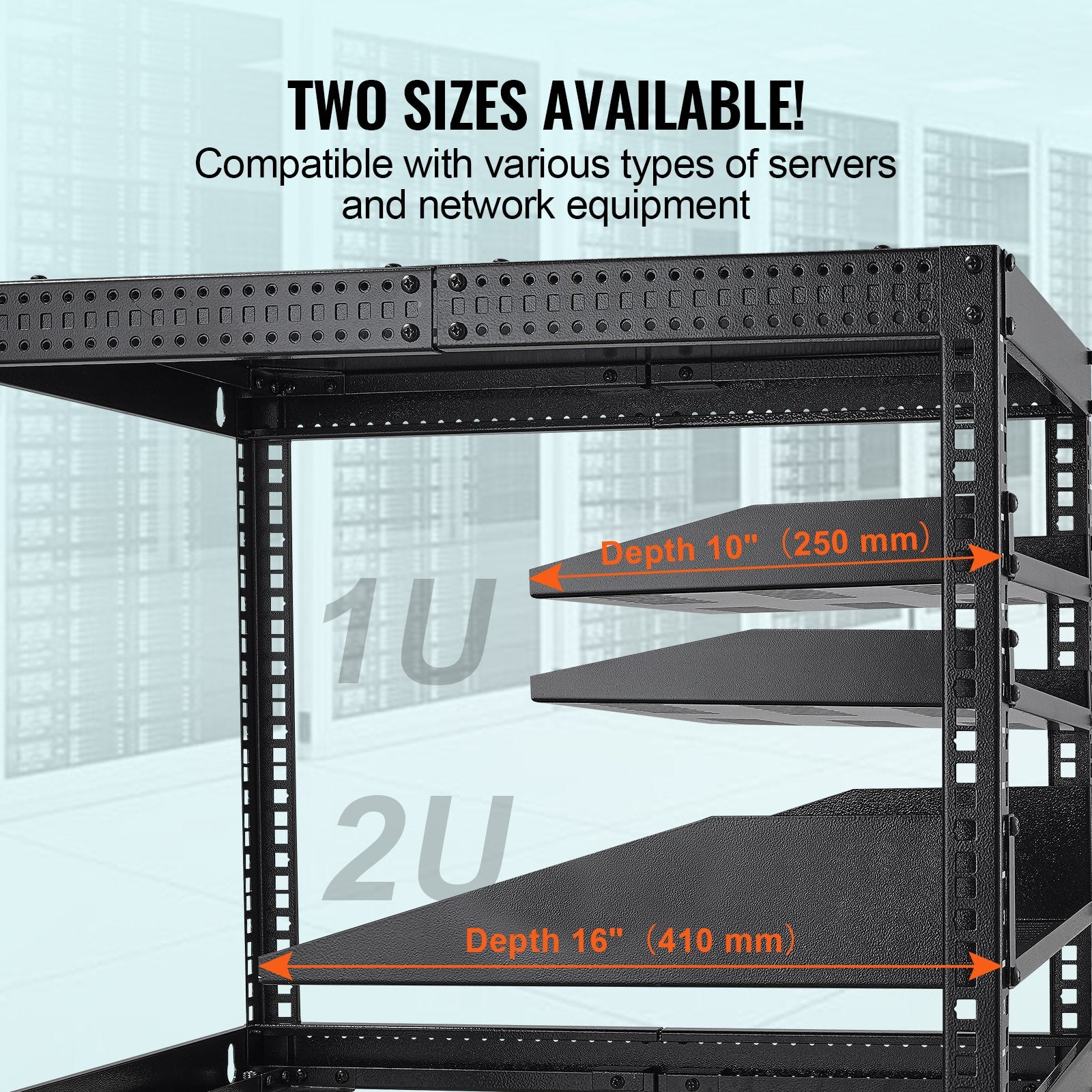 2PCS 1U Server Rack Shelf, 254mm Depth, 22.68kg Max Load Capacity Vented Cantilever or Wall Mount Rack Mount Shelf with Tray, Good Air Circulation for 482.6mm Network Cabinet or Equipment Rack