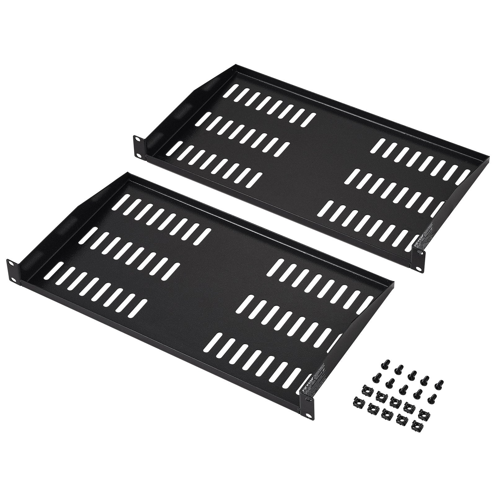 2PCS 1U Server Rack Shelf, 254mm Depth, 22.68kg Max Load Capacity Vented Cantilever or Wall Mount Rack Mount Shelf with Tray, Good Air Circulation for 482.6mm Network Cabinet or Equipment Rack