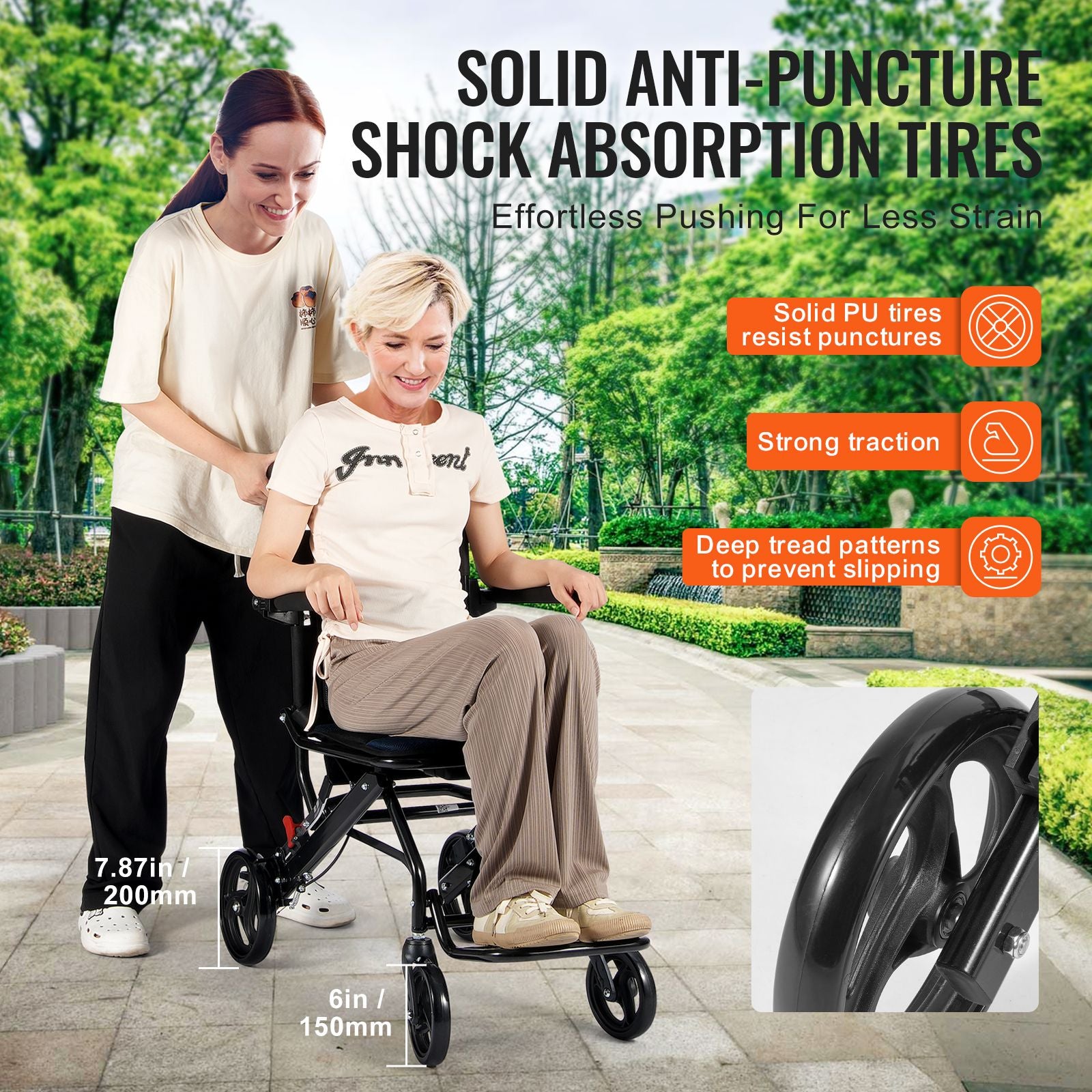 Lightweight Foldable Aluminum Transport Wheelchair 15.75" Seat 220lbs