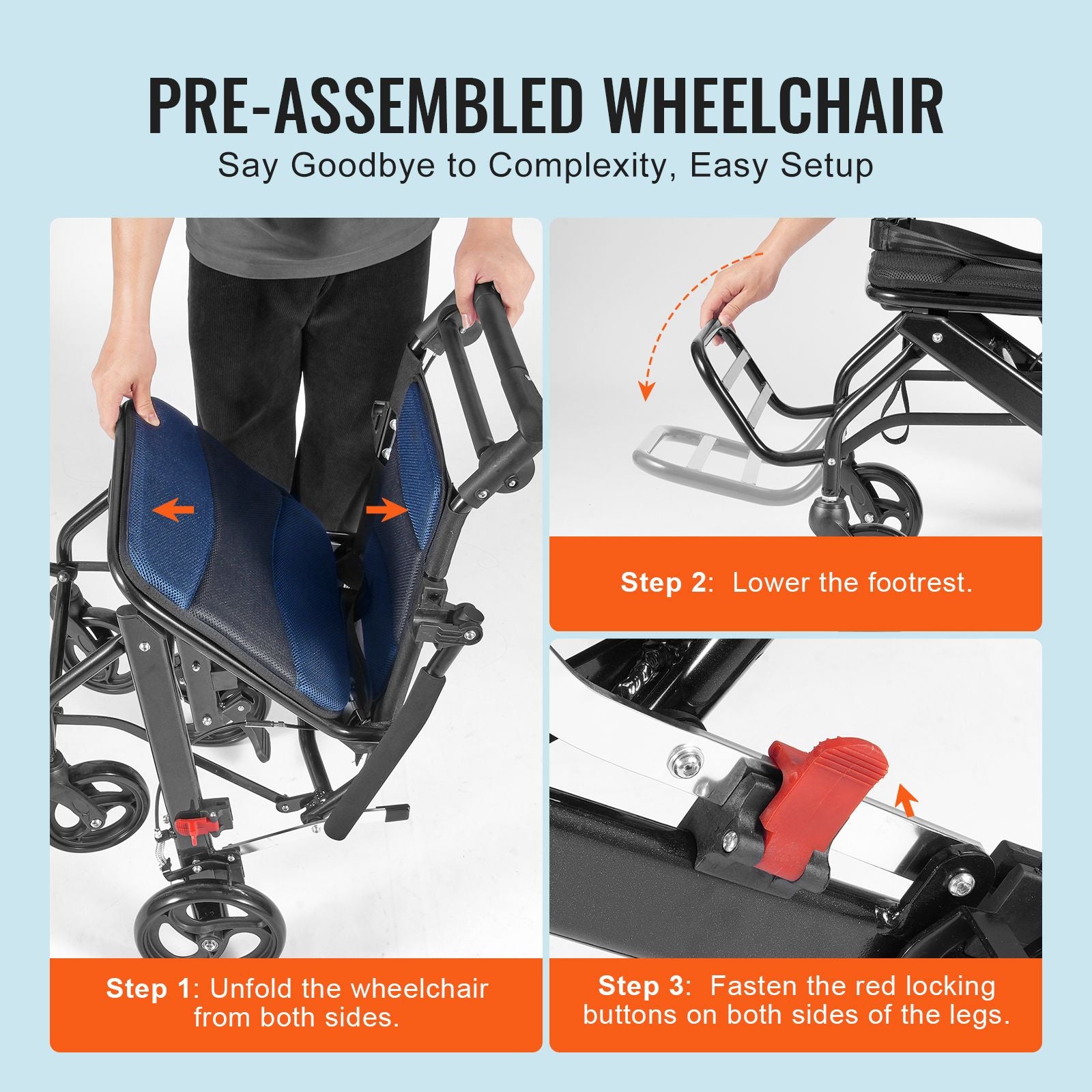 Lightweight Foldable Aluminum Transport Wheelchair 15.75
