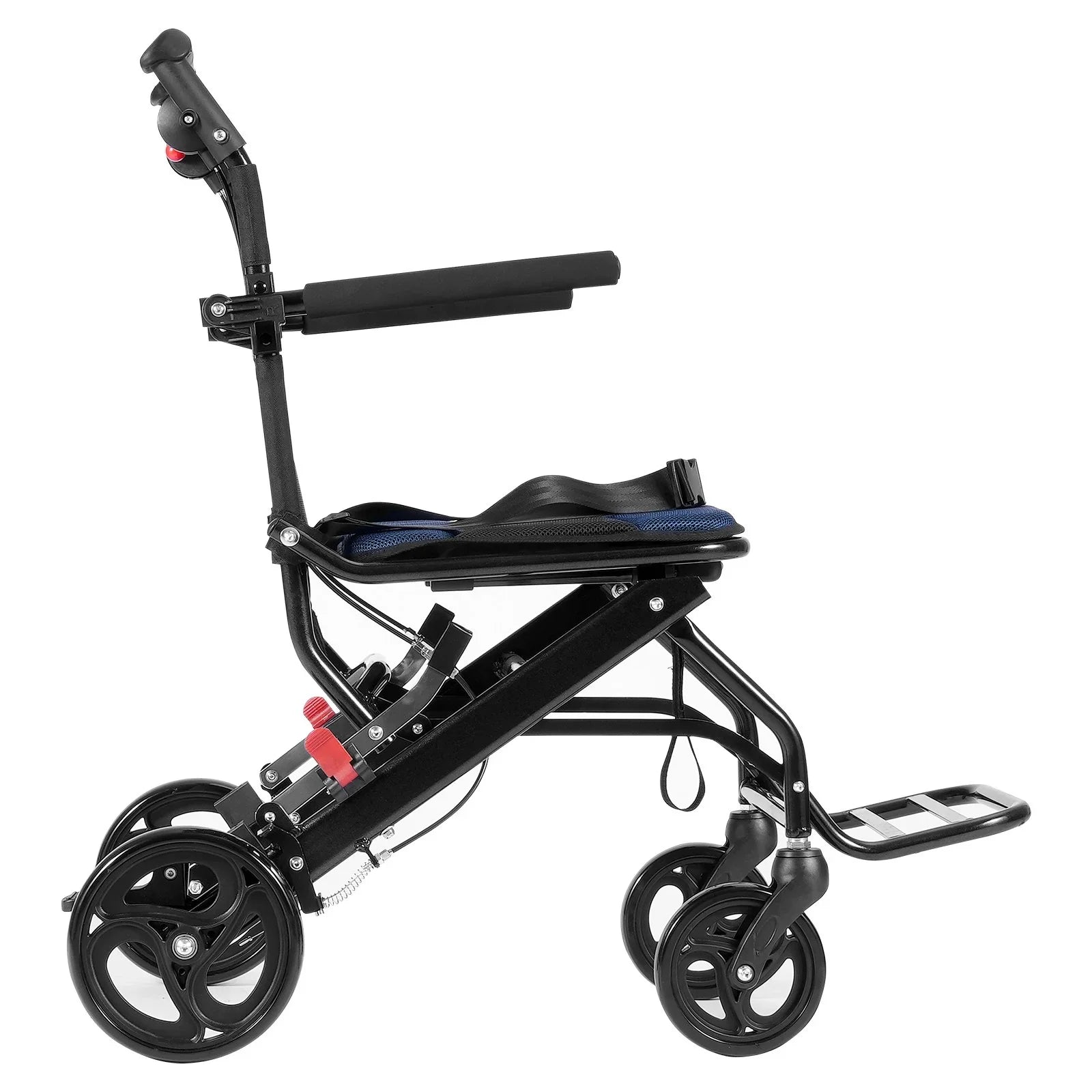 Wheelchair, Aluminum Alloy Ultra-Lightweight Transport Chair for Adults, Foldable Cabin Wheelchair with Flip-Back Desk-Length Arms, Self-locking Brake, 15.75-Inch Wide Seat, 220lbs Load
