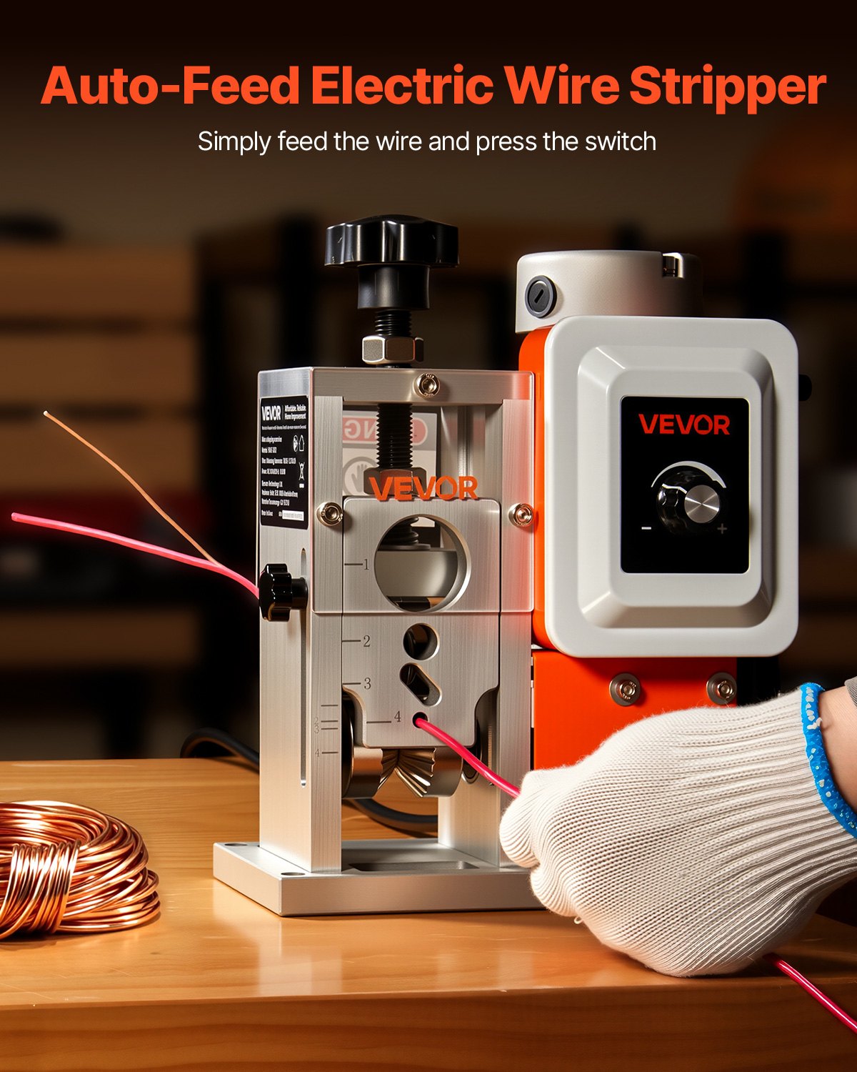 Electric Wire Stripping Machine, 1.5-40 mm, 400W Automatic Motorized Cable Stripper, 9.84 IPS (15 m/min) Wire Peeler with Alloy Blades, V-Shaped Rollers, Cooling Fan, for Scrap Copper Recycling