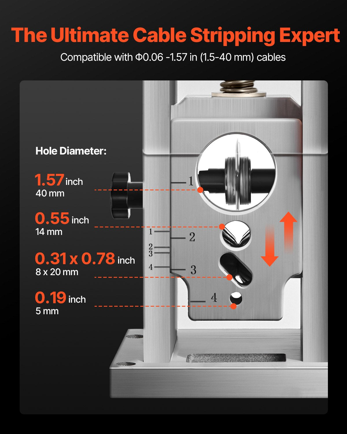 Electric Wire Stripping Machine, 1.5-40 mm, 400W Automatic Motorized Cable Stripper, 9.84 IPS (15 m/min) Wire Peeler with Alloy Blades, V-Shaped Rollers, Cooling Fan, for Scrap Copper Recycling