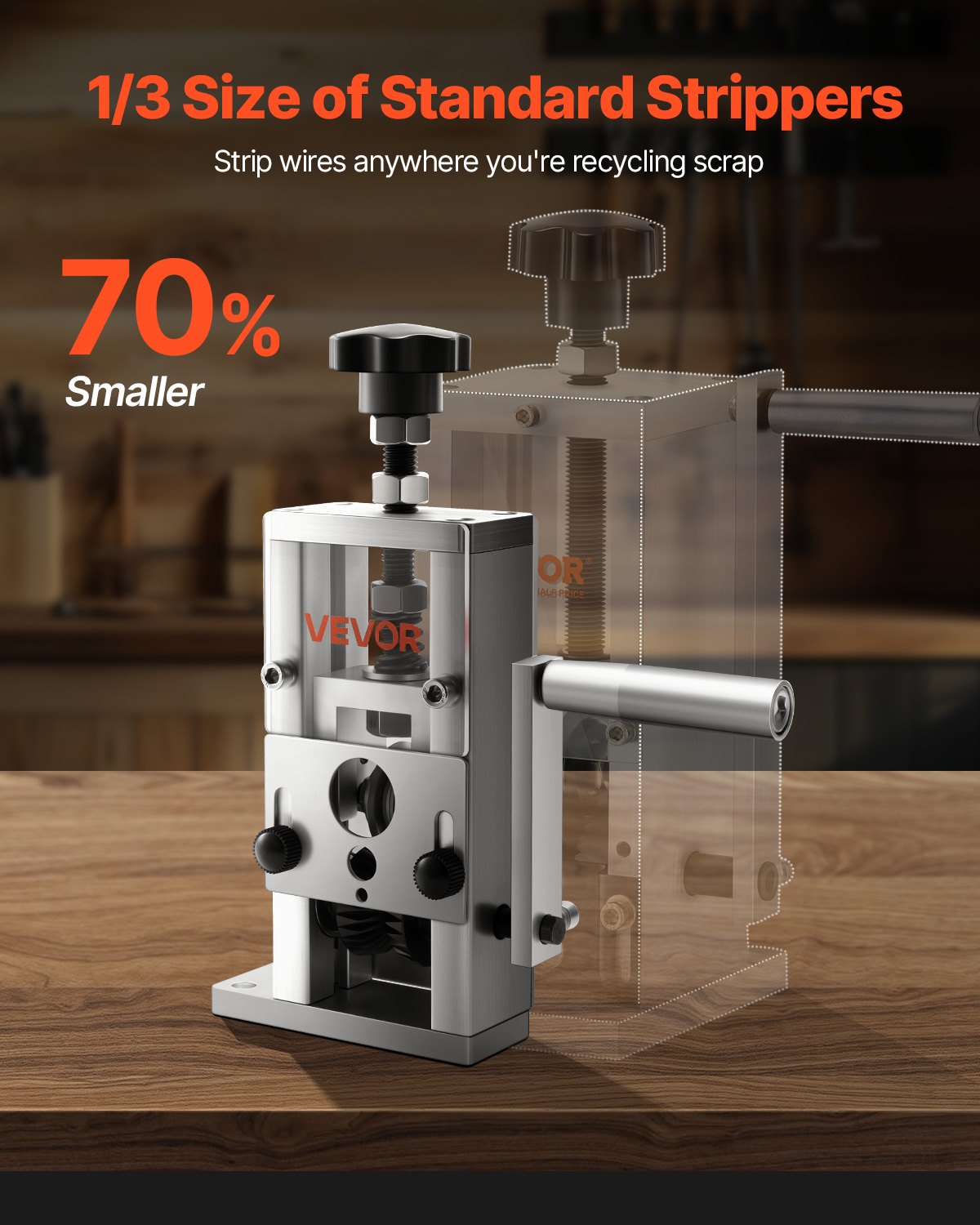 Manual Wire Stripping Machine, 1.5-25 mm, Copper Stripper with Hand Crank or Drill Powered, 64Mn Quenched Blades, 45# Steel Rollers, Aluminum Alloy Frame Wire Peeler, for Scrap Copper Recycling