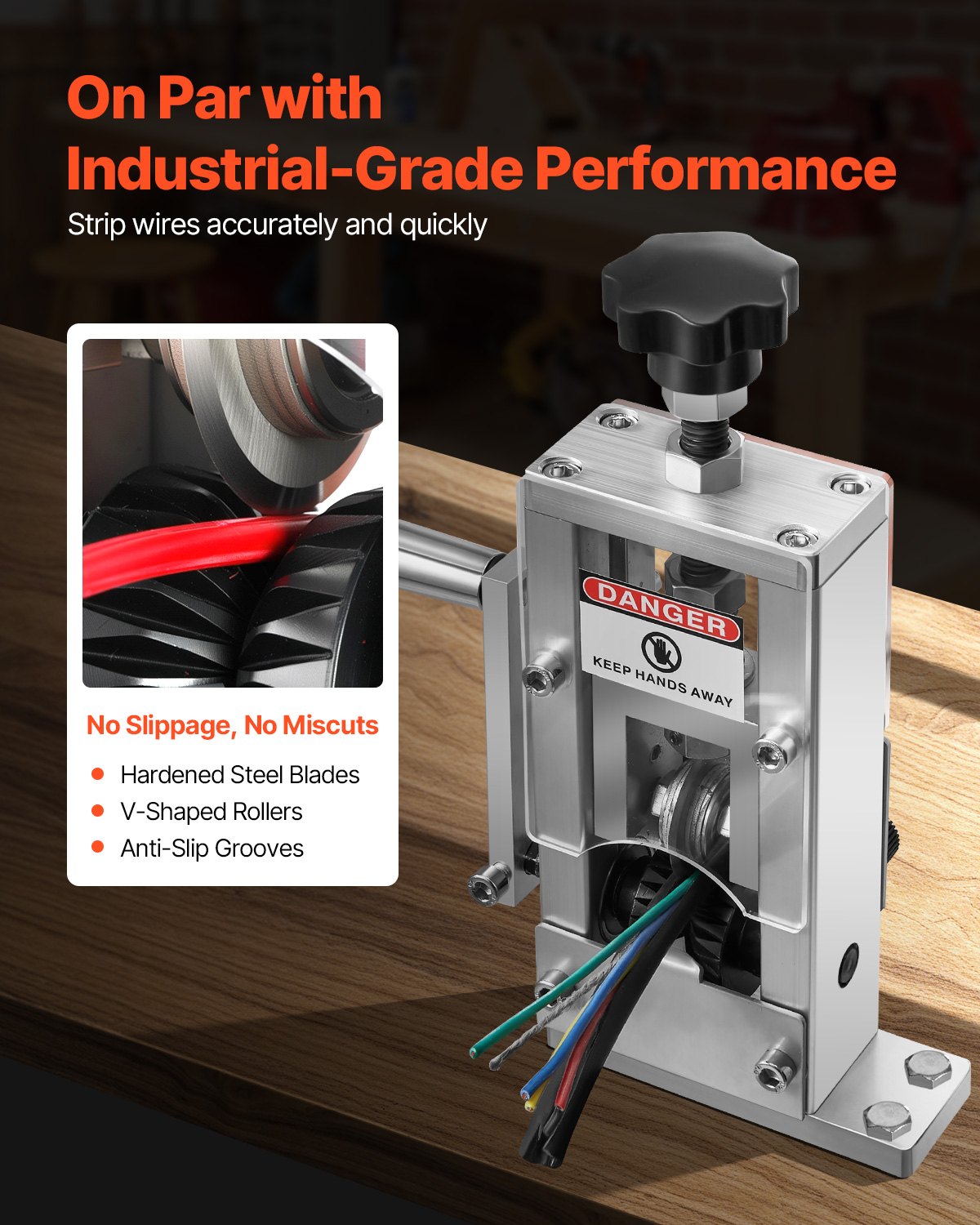 Manual Wire Stripping Machine, 1.5-25 mm, Copper Stripper with Hand Crank or Drill Powered, 64Mn Quenched Blades, 45# Steel Rollers, Aluminum Alloy Frame Wire Peeler, for Scrap Copper Recycling