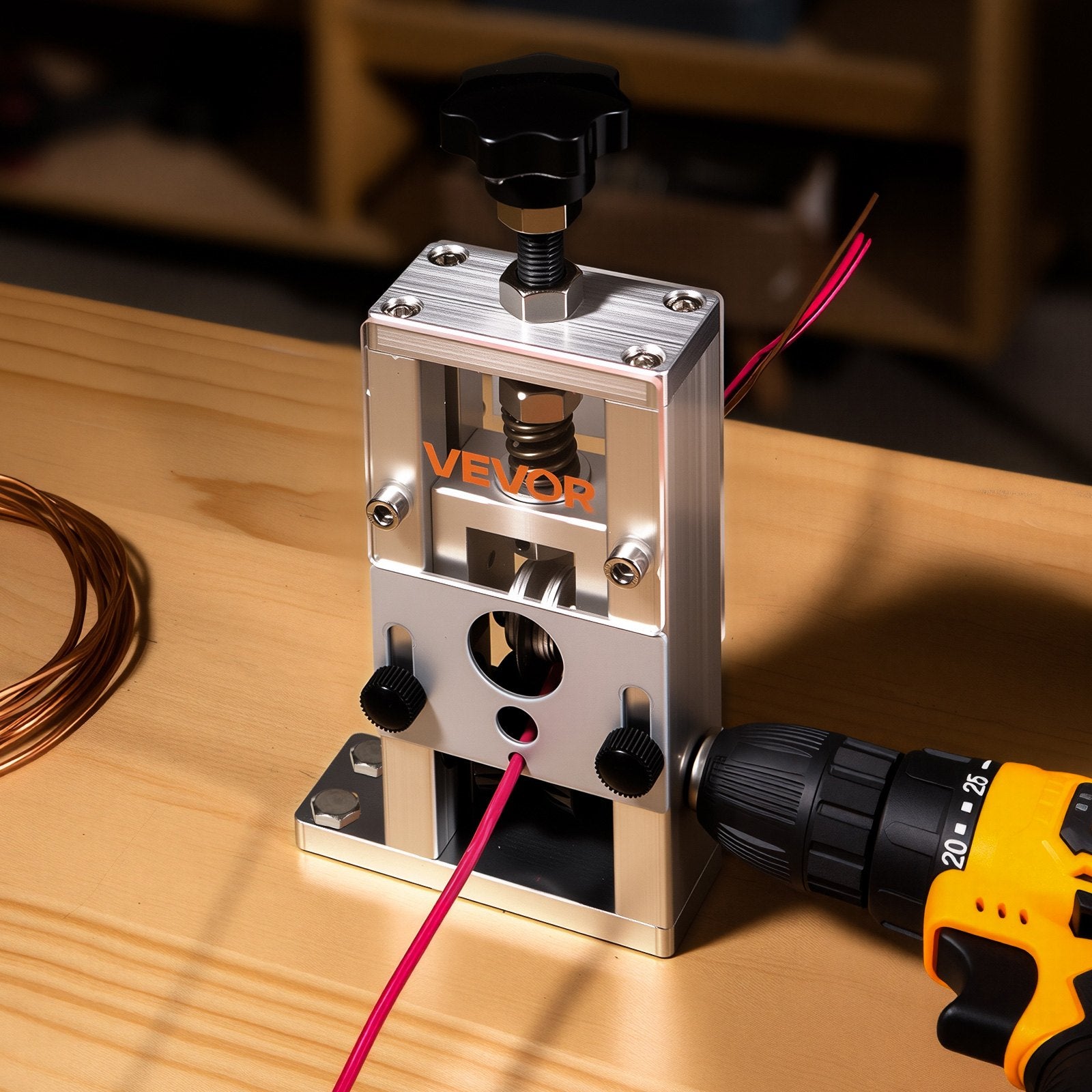 Manual Wire Stripping Machine, 1.5-25 mm, Copper Stripper with Hand Crank or Drill Powered, 64Mn Quenched Blades, 45# Steel Rollers, Aluminum Alloy Frame Wire Peeler, for Scrap Copper Recycling