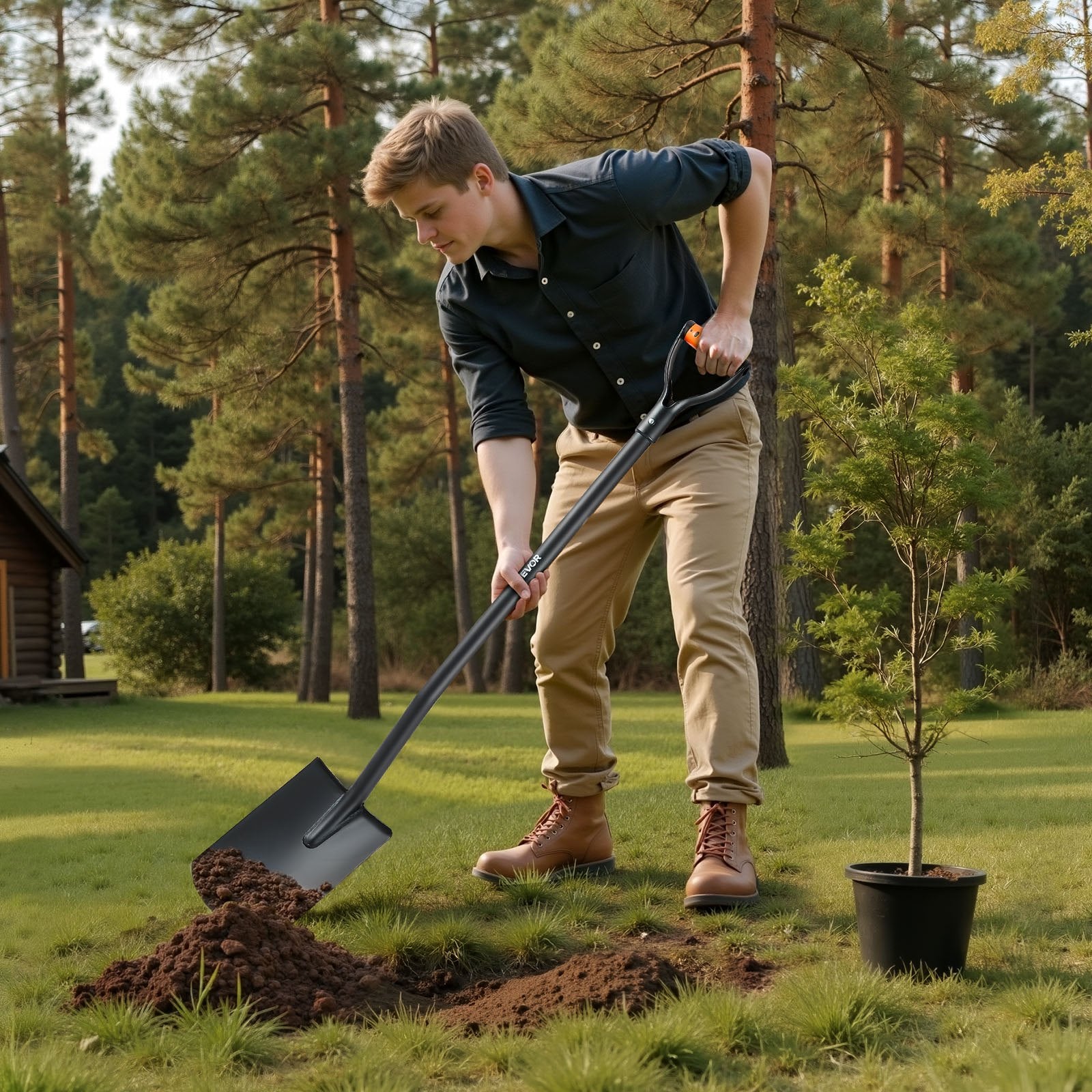 Square Shovel, 122 cm Heavy-Duty Flat Shovel, Transfer Shovels with Alloy Steel Blade and Non-Slip D-Handle, Detachable and Easy Storage, for Gardening, Construction, Digging & Snow Shoveling