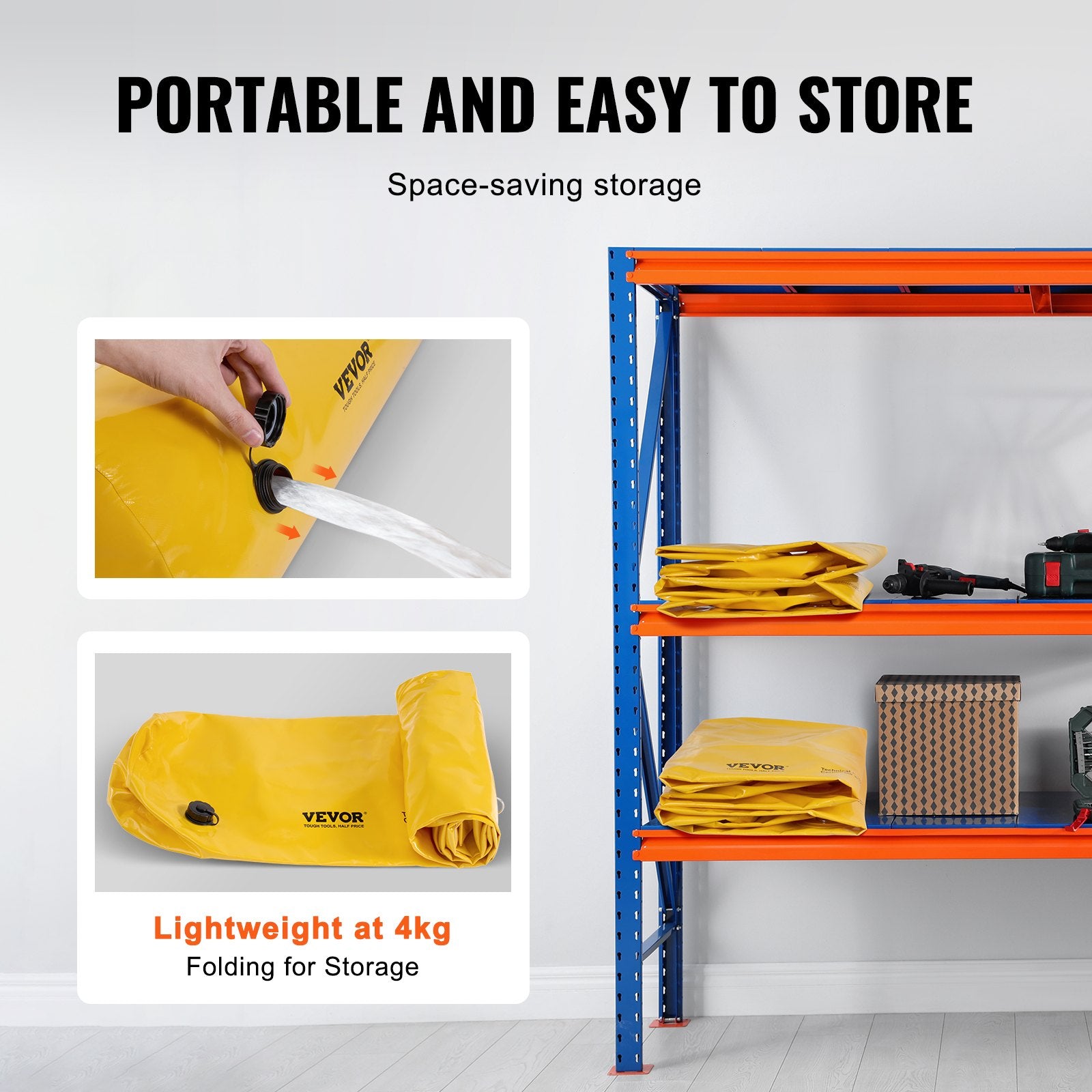 Flood Barriers, Sandbag Alternative Flood Bags 4 Pack,  Flood Barrier for Home, Water Barriers for Flooding, Doorway, Driveway(4FTx6in)