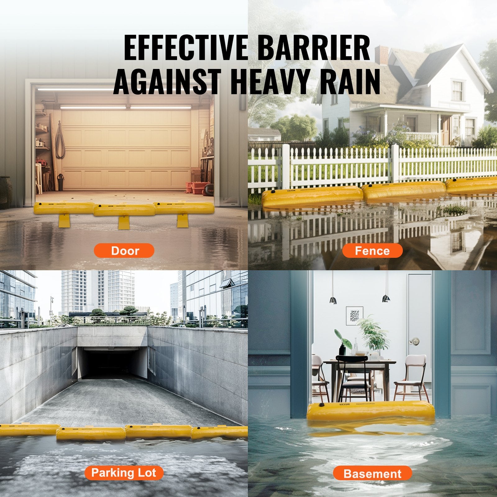 Flood Barriers, Sandbag Alternative Flood Bags 4 Pack,  Flood Barrier for Home, Water Barriers for Flooding, Doorway, Driveway(4FTx6in)