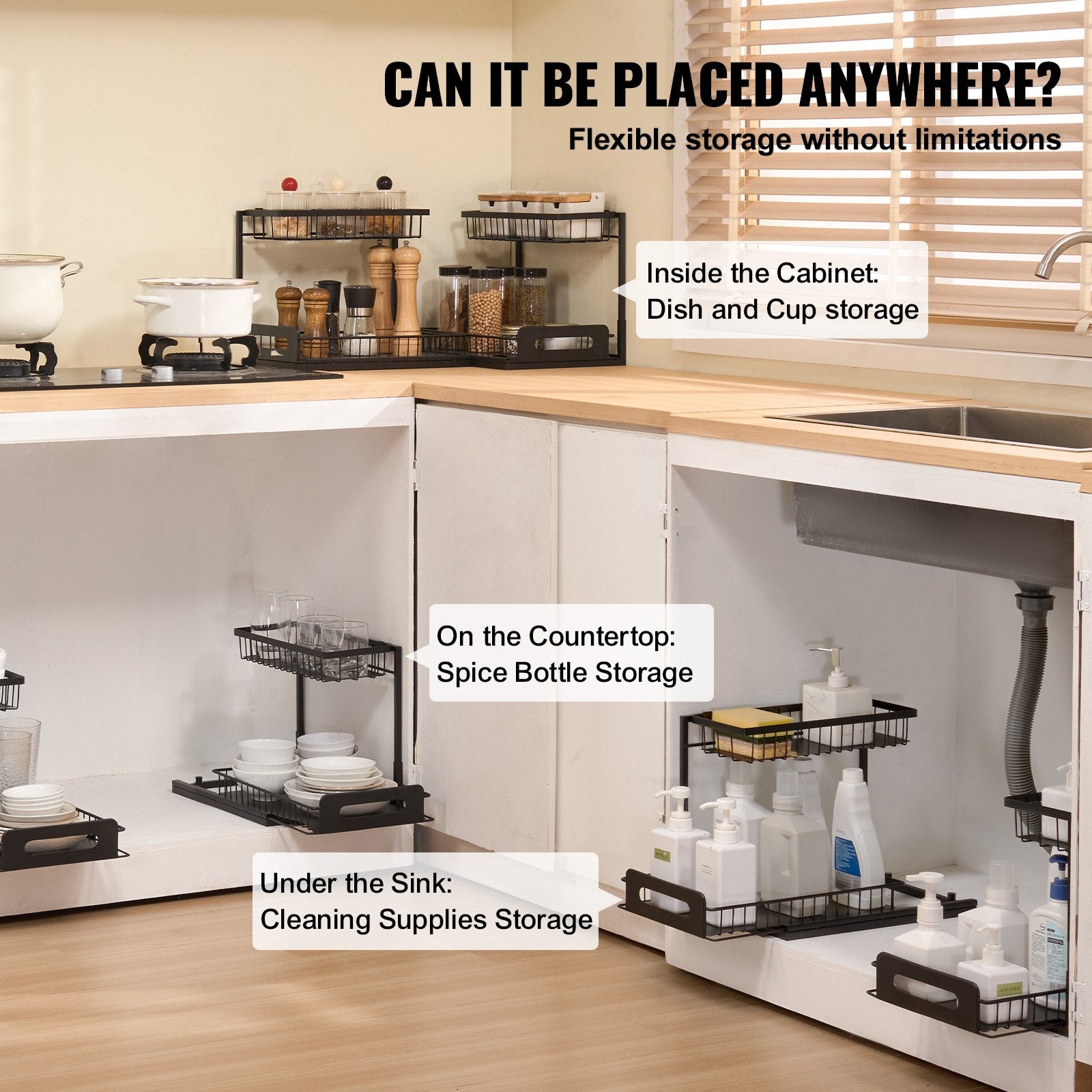 VEVOR 2-Tier Wire Pull Out Cabinet Under Sink Basket Organizer 10.7