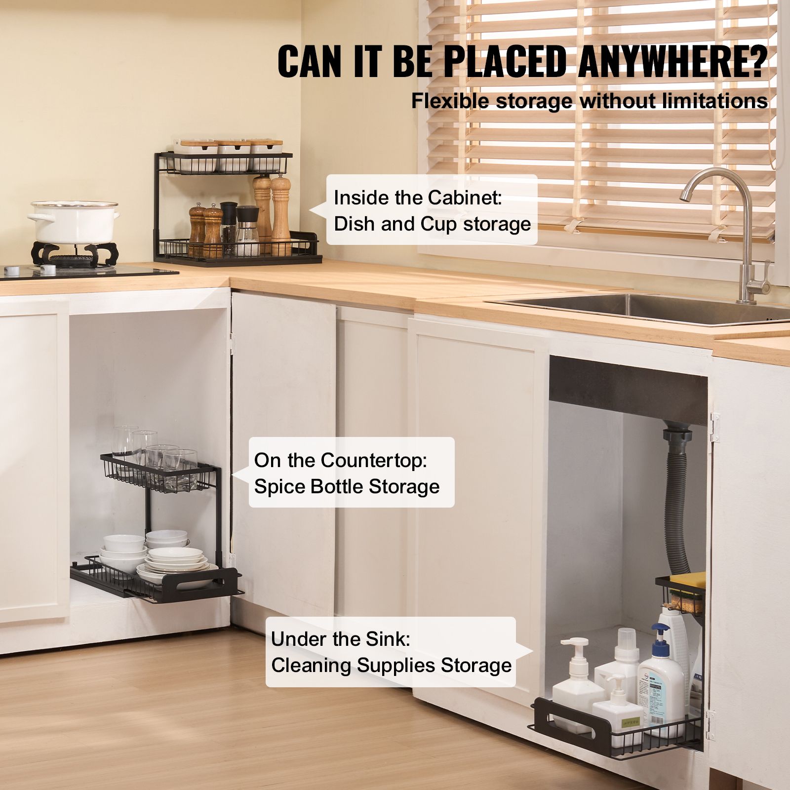 2-Tier Wire Pull Out Cabinet Under Sink Organizer 10.7