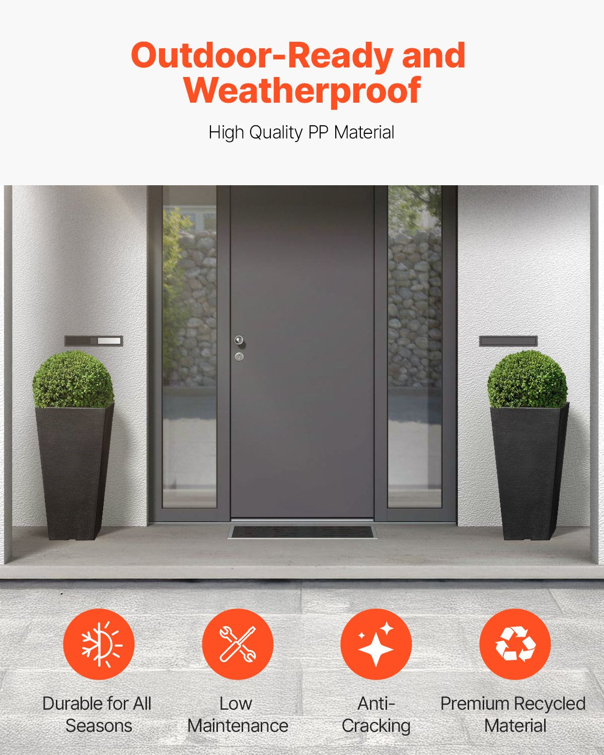 Tall Planter, Set of 2 Tall Square Tapered Planters, 57 cm Large Modern Gardening and Flower Plastic Pots, Decorative Tall Black Planter with Drainage Hole, for Porch, Patio, Indoor & Outdoor