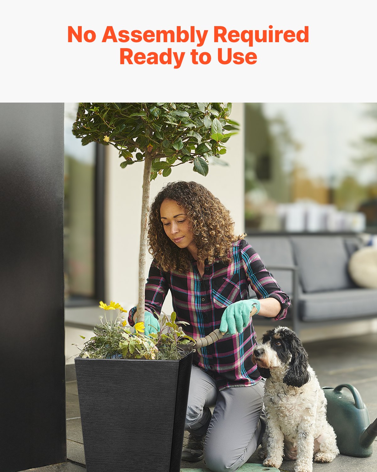 Tall Planter, Set of 2 Tall Square Tapered Planters, 57 cm Large Modern Gardening and Flower Plastic Pots, Decorative Tall Black Planter with Drainage Hole, for Porch, Patio, Indoor & Outdoor