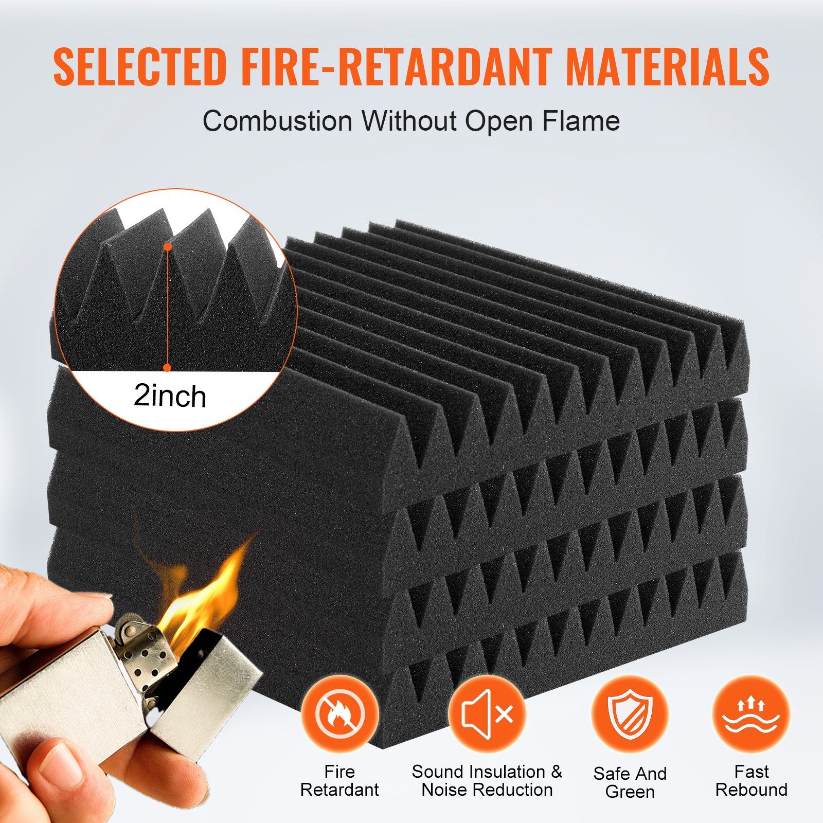 Acoustic Foam Panels 50 Pack 12 x 12 x 2 in for Studio Wall and Ceiling