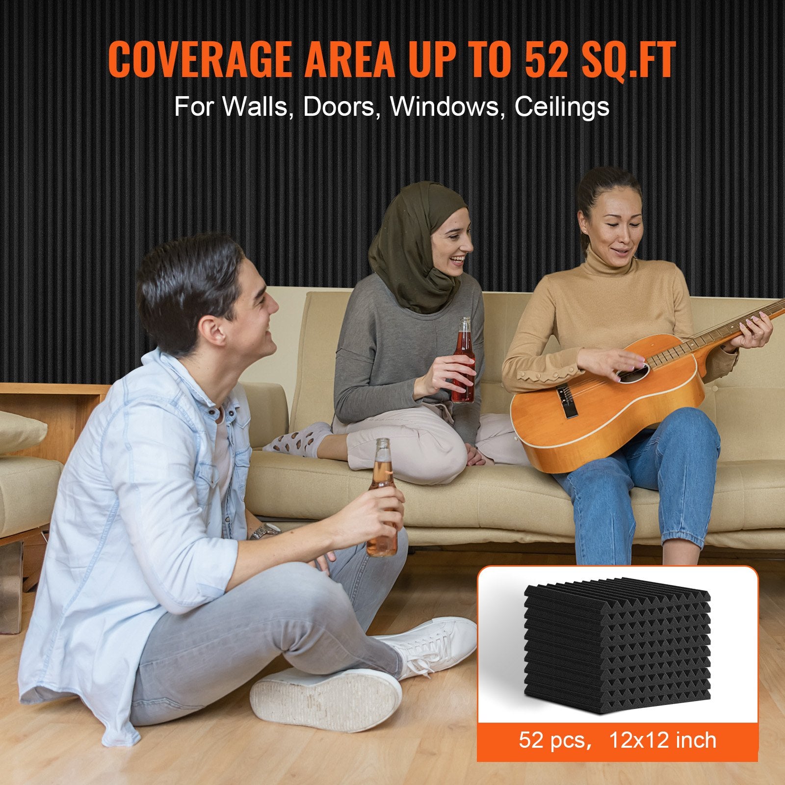 Acoustic Foam Panels 52 Pack 12 x 12 x 1 in for Studio Wall and Ceiling