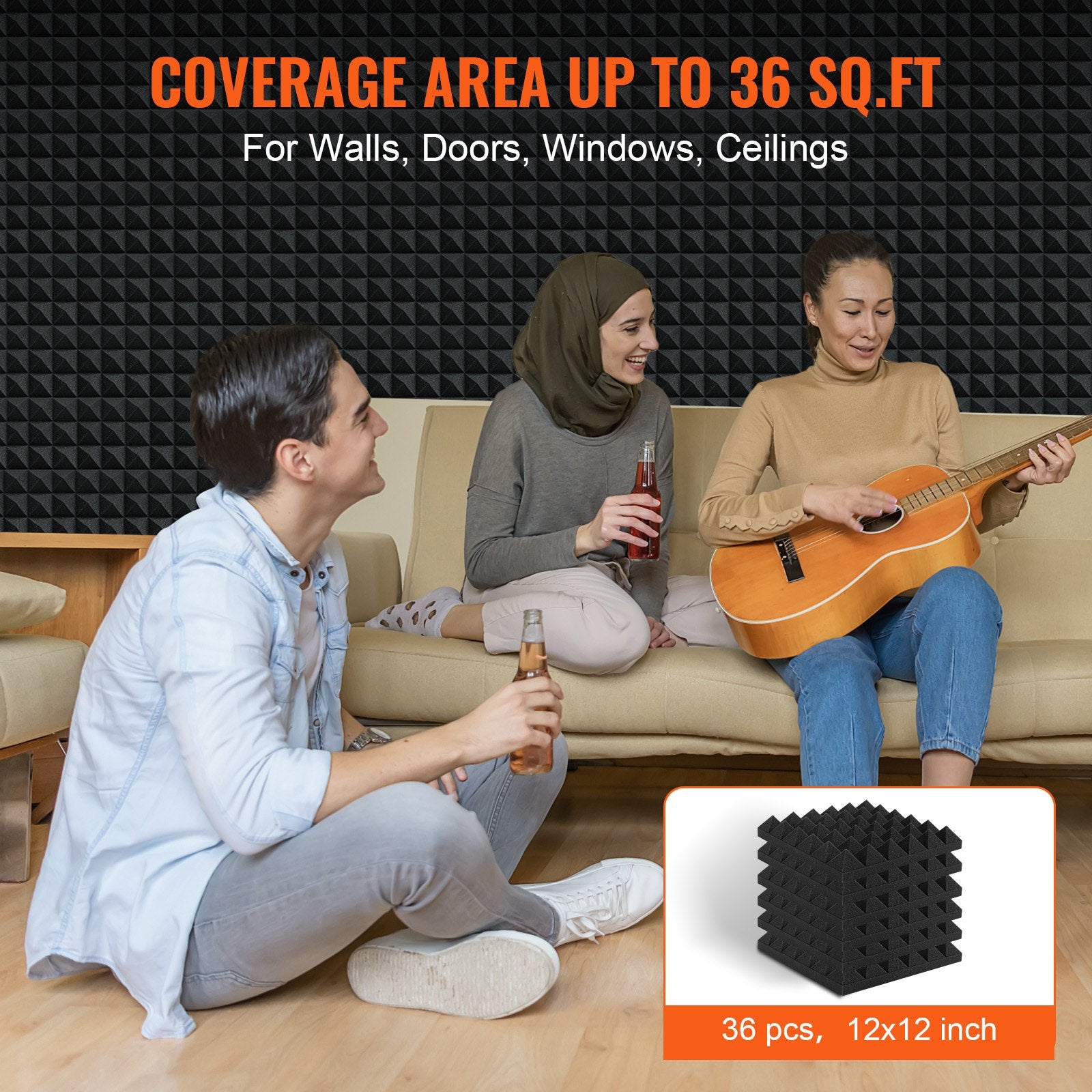 Acoustic Foam Panels 36 Pack 12 x 12 x 2 in for Studio Wall and Ceiling