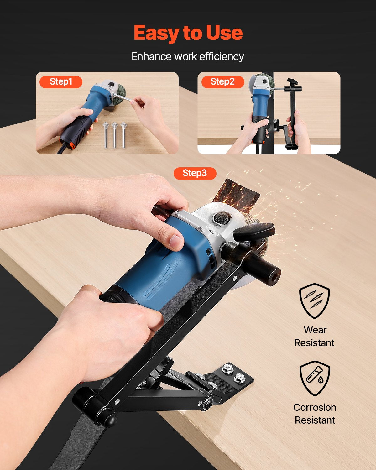 Lawn Mower Blade Sharpener, 15° - 45° Adjustable Lawnmower Blade Sharpening Tool with 4 Adapter Pins, Ball Bearing Design & 25mm Enlarged Handle, Compatible with Most Angle Grinders