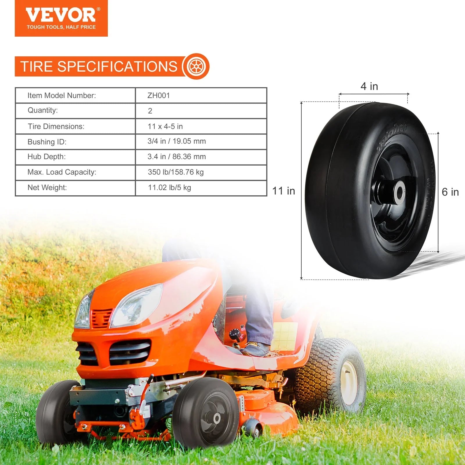 Lawn Mower Tires with Rim, 11x4-7