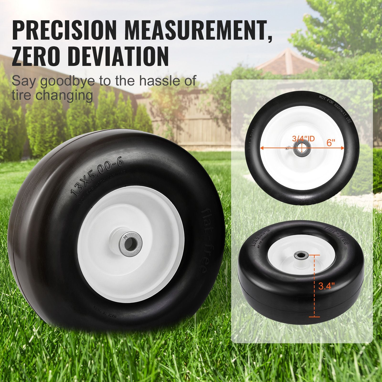 13x5-6 Lawn Mower Tires with Rim 2 Pack Flat Free Tractor Wheel Assembly