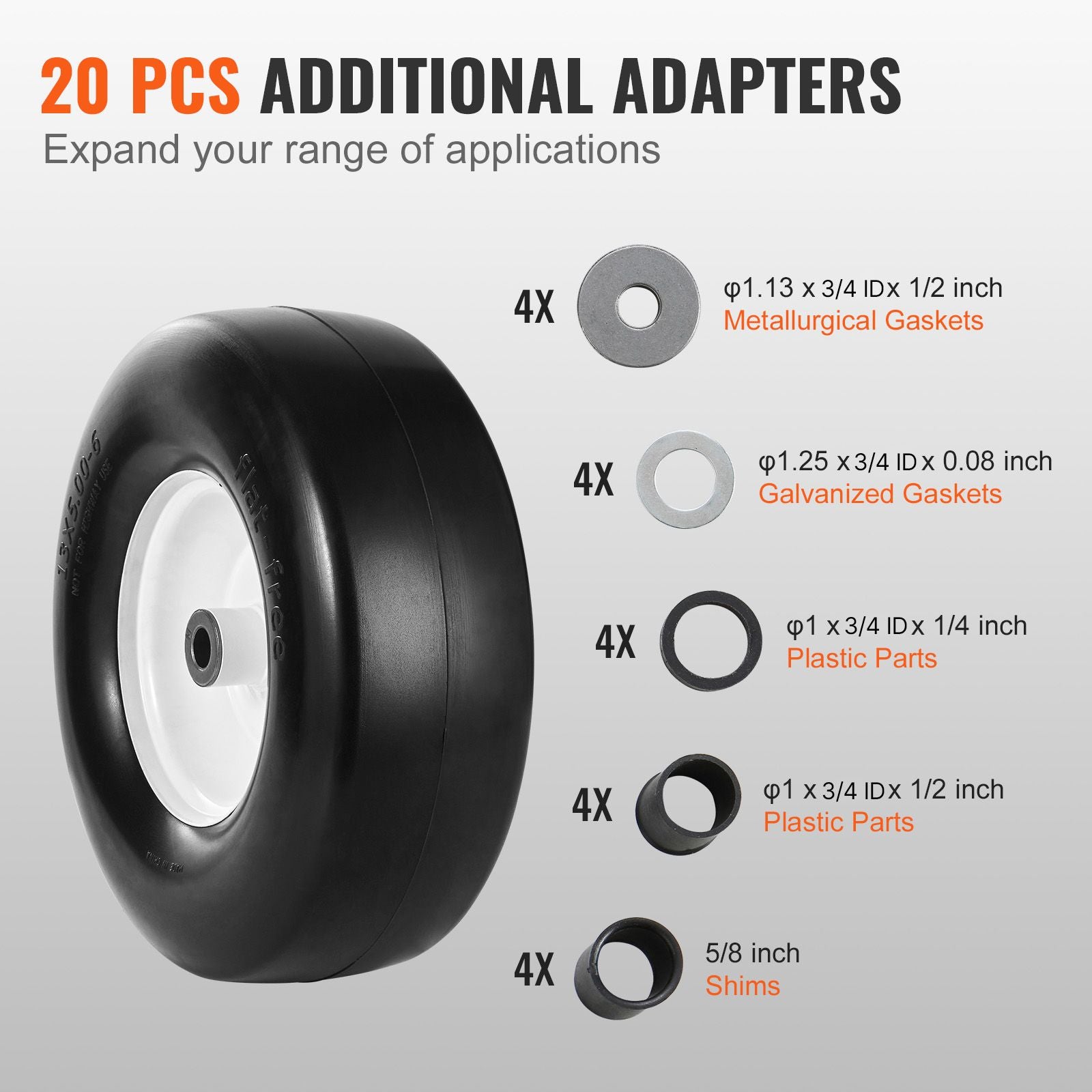 13x5-6 Lawn Mower Tires with Rim 2 Pack Flat Free Tractor Wheel Assembly