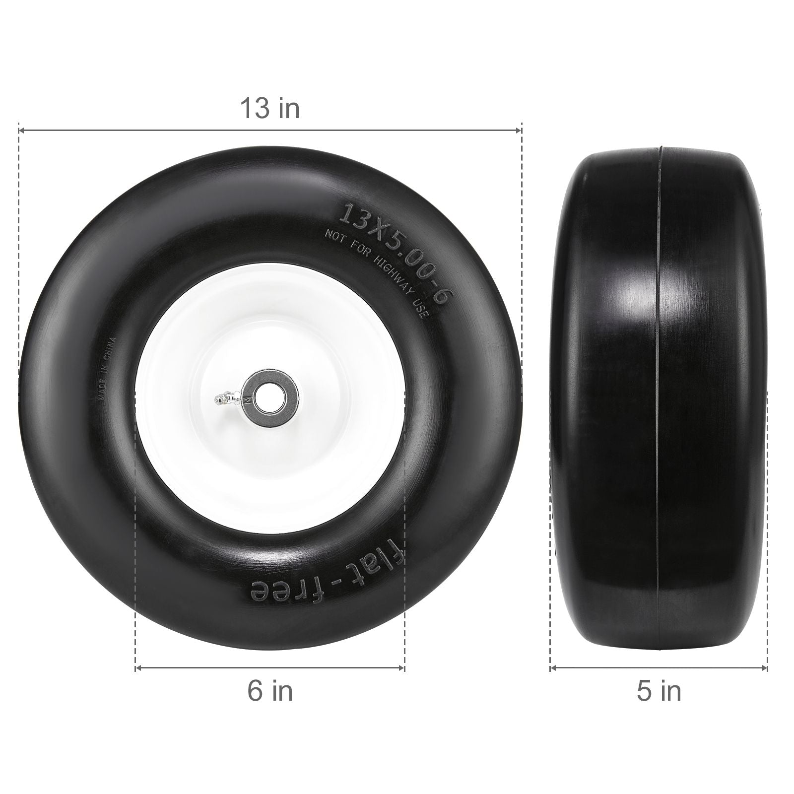 13x5-6 Lawn Mower Tires with Rim 2 Pack Flat Free Tractor Wheel Assembly