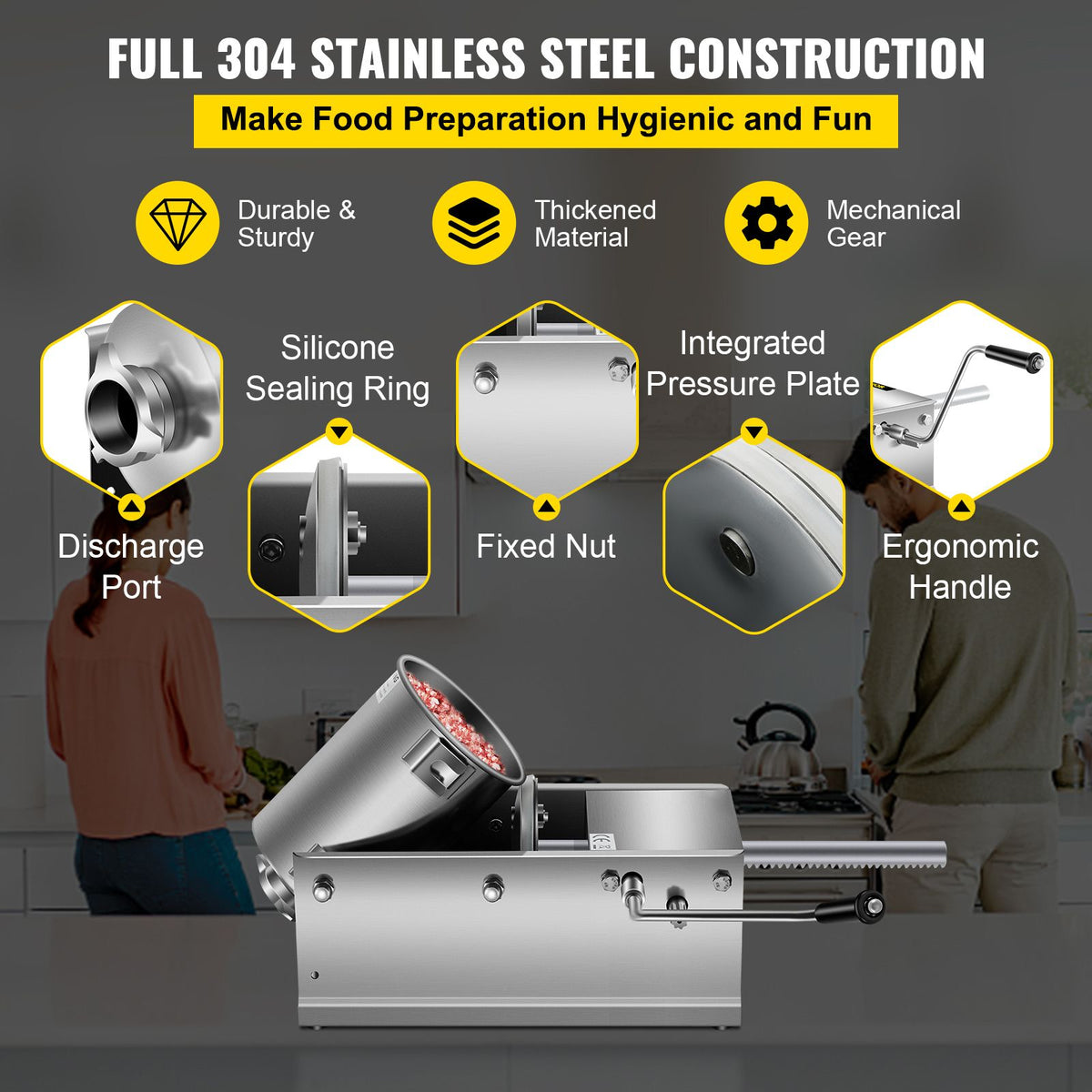 3L Manual Sausage Stuffer 304 Stainless Steel Dual Speed Meat Filler Machine