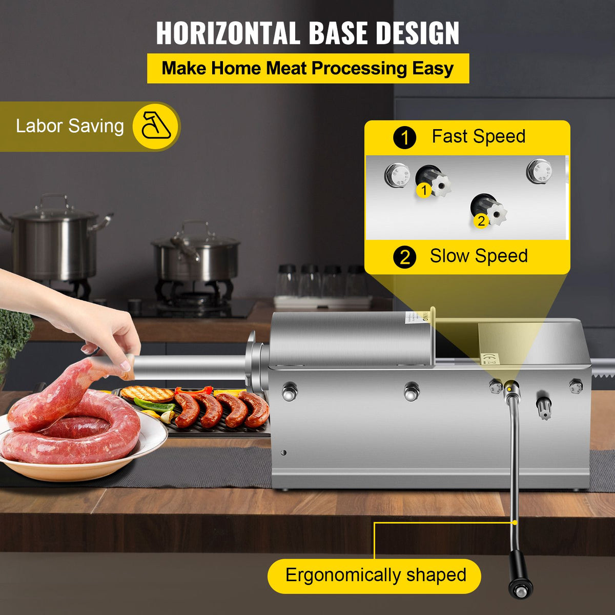 3L Manual Sausage Stuffer 304 Stainless Steel Dual Speed Meat Filler Machine