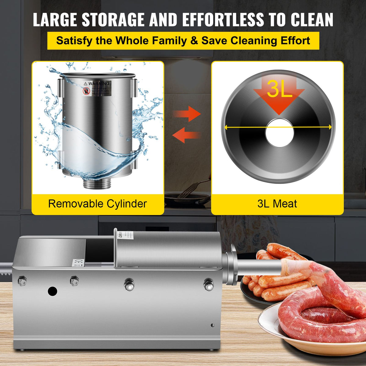 3L Manual Sausage Stuffer 304 Stainless Steel Dual Speed Meat Filler Machine