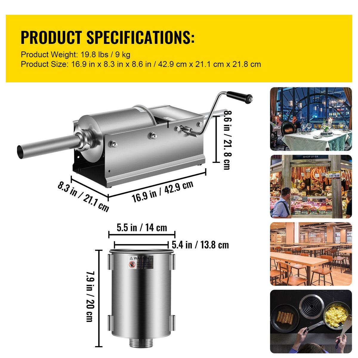 3L Manual Sausage Stuffer 304 Stainless Steel Dual Speed Meat Filler Machine