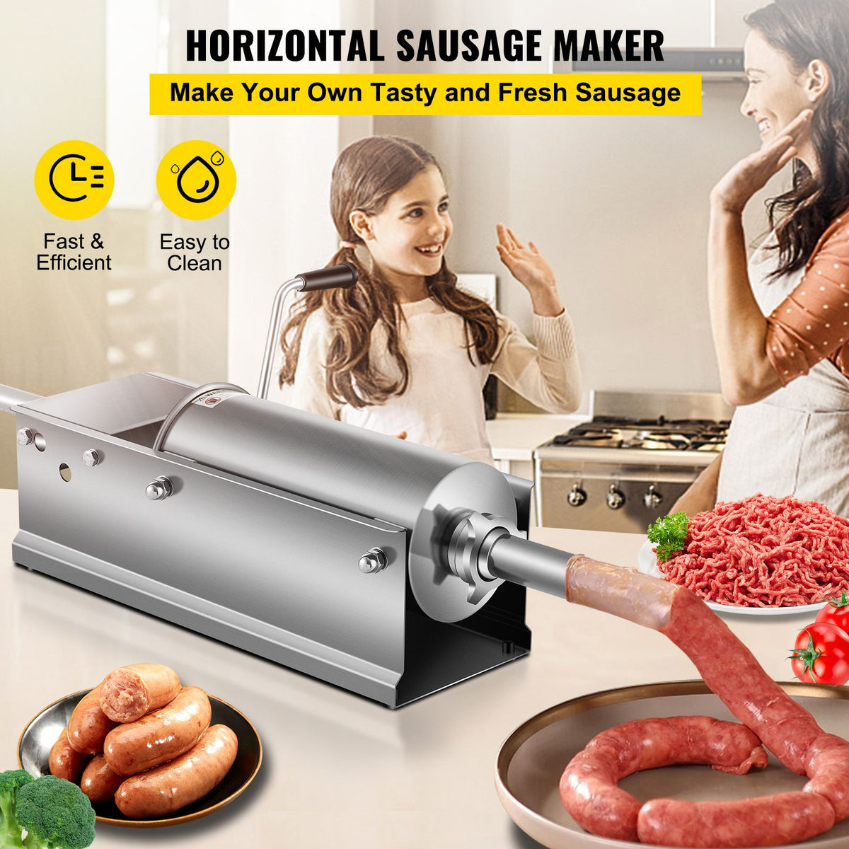 5L Manual Sausage Stuffer 304 Stainless Steel Dual Speed Meat Filler Machine