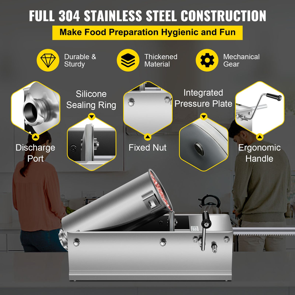 5L Manual Sausage Stuffer 304 Stainless Steel Dual Speed Meat Filler Machine