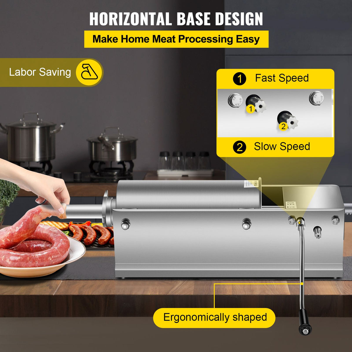 5L Manual Sausage Stuffer 304 Stainless Steel Dual Speed Meat Filler Machine