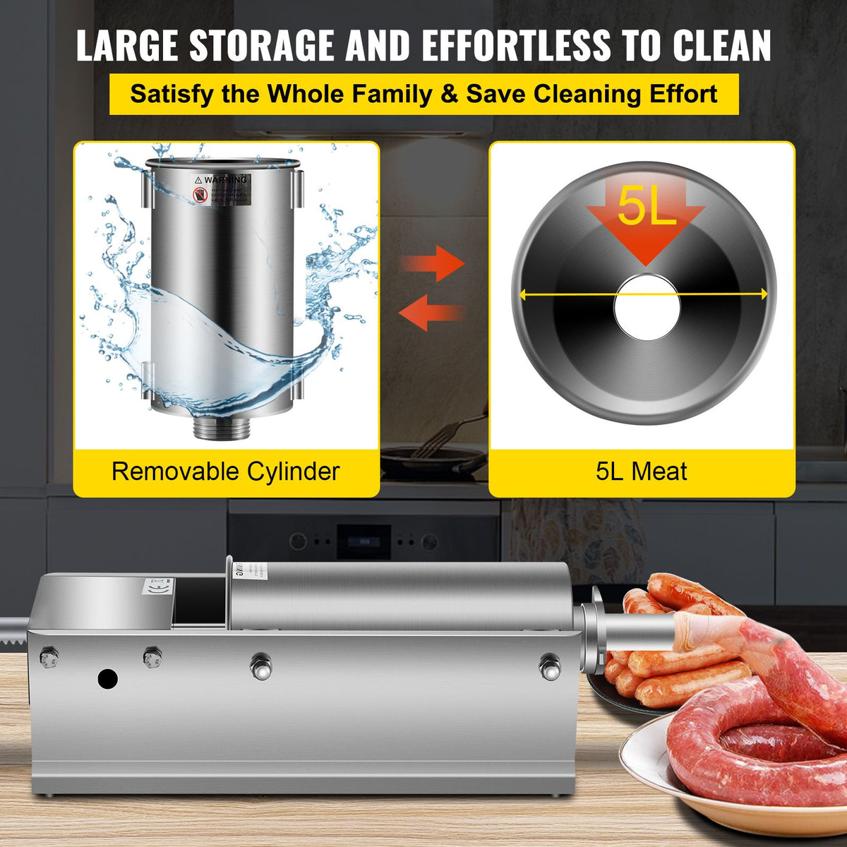 5L Manual Sausage Stuffer 304 Stainless Steel Dual Speed Meat Filler Machine