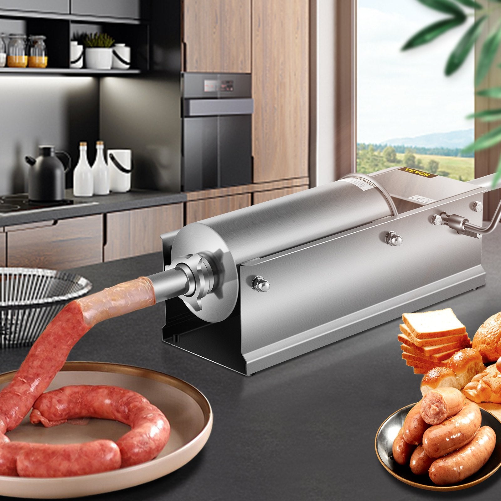 Manual Sausage Stuffer, 5 L / 11 LBS Horizontal Sausage Machine, Dual-Speed Meat Stuffer, Made of Food-Grade 304 Stainless Steel, Includes 5 Stuffing Tubes, for Home Kitchen Restaurant Commercia