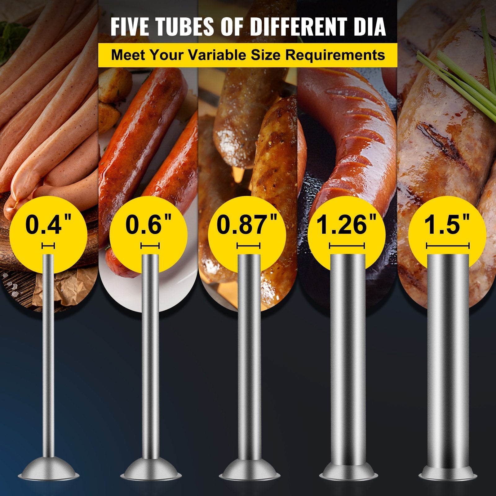 Manual Sausage Stuffer, 7 L / 15 LBS Horizontal Sausage Machine, Dual-Speed Meat Stuffer, Made of Food-Grade 304 Stainless Steel, Includes 5 Stuffing Tubes, for Home Kitchen Restaurant Commercia