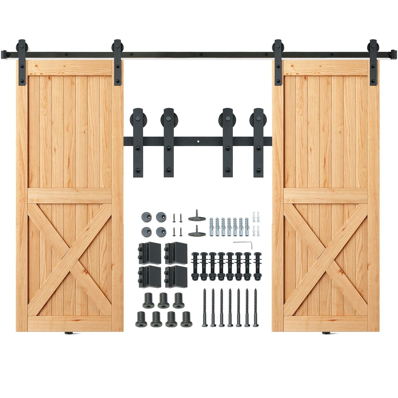 8FT Sliding Barn Door Hardware Closet Track Kit for Double Doors I Hanger