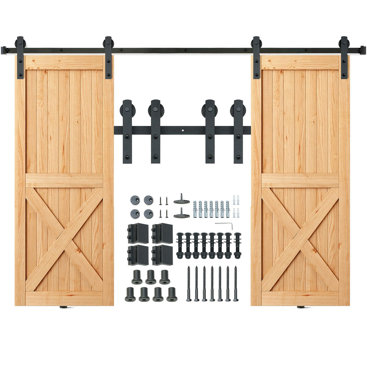 8 ft Sliding Barn Door Hardware Kit for Double Doors, Heavy Duty I Hangers