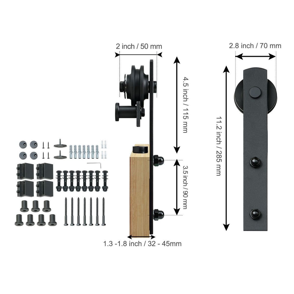 8 ft Sliding Barn Door Hardware Kit for Double Doors, Heavy Duty I Hangers